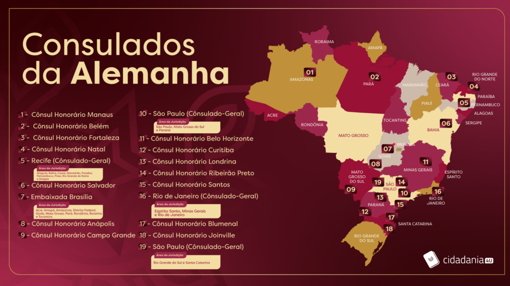 Mapa dos Consulados da Alemanha no Brasil