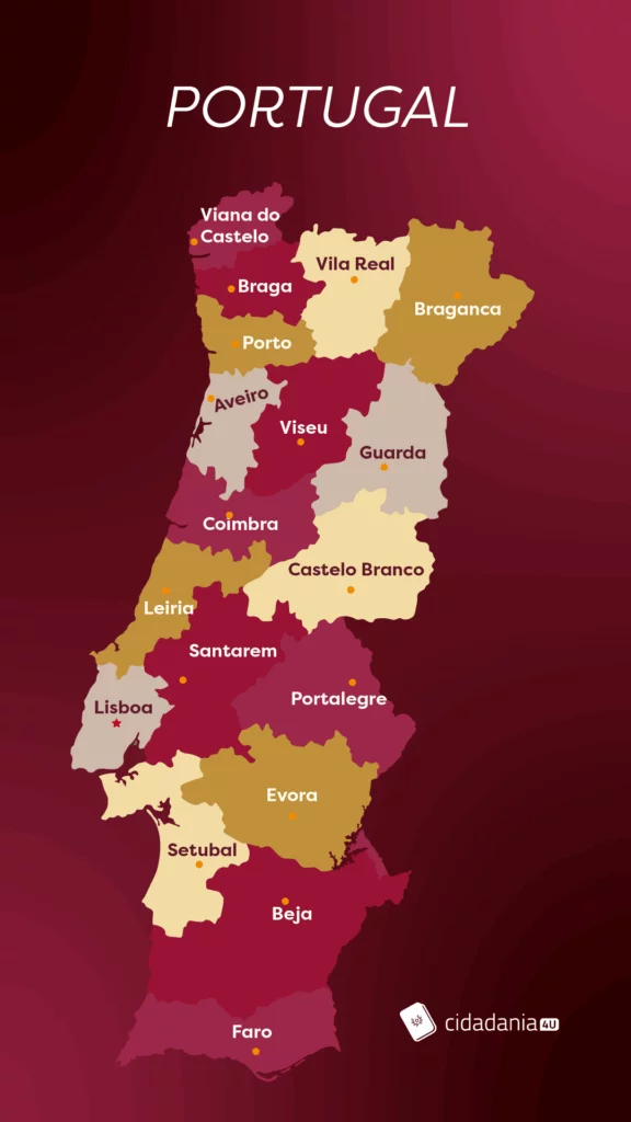 Mapa com cidades de Portugal
